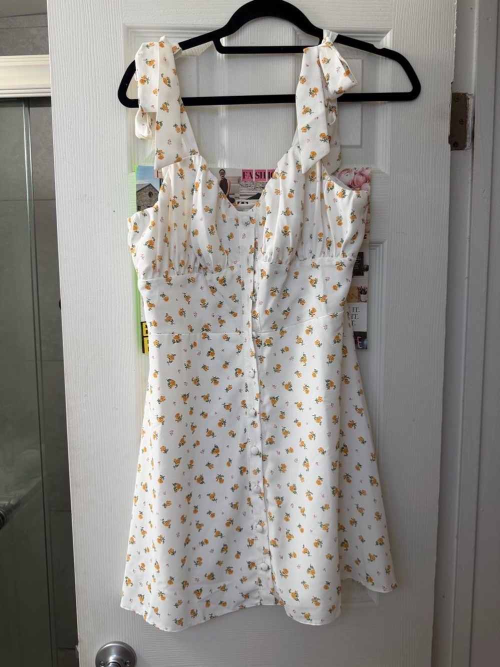 River Island White Mini Dress with Yellow Floral Print